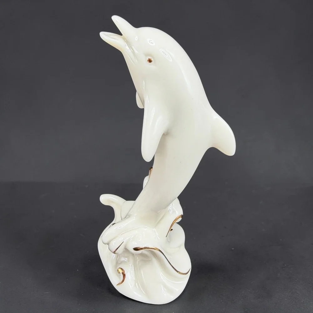 Lenox Dolphin Figurine‎ Ivory China Gold Trim Handcrafted Nautical Decor 4 Inch